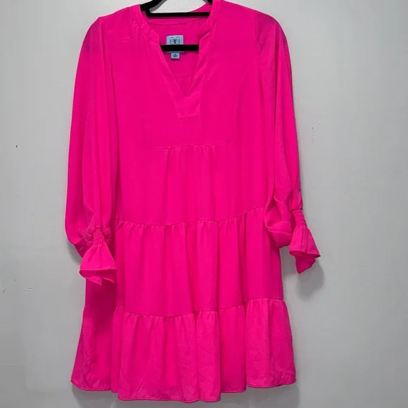 CeCe Hot Pink Long balloon Sleeve Dress - Picture 1 of 10